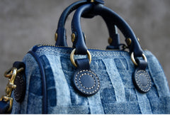 Small Denim Boston Bag Denim Handbags for Women Blue Denim Crossbody Bag for WOmen - Feltify