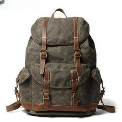 Army Green Waxed Canvas Backpack Waxed Cotton Backpack Large Canvas And Leather Backpack - 