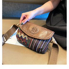 Small Bohemian Shoulder Bag Waist Bag Canvas Boho style Bags Embroidery Canvas Boho Crossbody Bag - Feltify