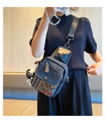 Canvas Embroidery Boho Crossbody Bag Womens Boho Sling Bag Canvas Crossbody Backpack - Feltify