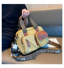 Green Canvas Women's Handbags Canvas Leather Handbags Shoulder Bag Crossbody Bag - Feltify