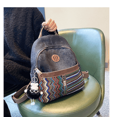 Boho Style Backpack Womens Vintage Black Gray Embroidery Canvas Backpack Boho Backpack - Feltify