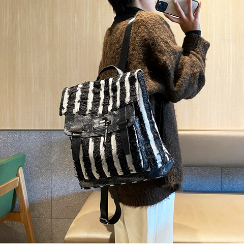 Black$White Denim Backpack Bag Womens Denim Backpack Purse - Feltify