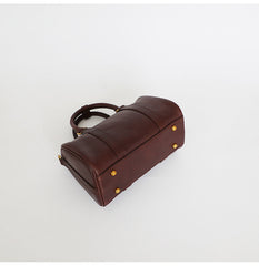Womens Brown Leather Boston Handbag Vintage Boston Crossbody Bag Shoulder Bag for Ladies