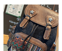 Black Gray Embroidery Canvas Backpack Boho Backpack Womens Vintage Boho Style Backpack - Feltify