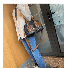 Black Gray Denim Crossbody Bags Embroidery Jean Bag Black Gray Denim HandBags Jean Shoulder Bag - Feltify