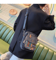 Boho Canvas Sling Bag Crossbody Bag Crossbody Backpack Canvas Boho Embroidery Shoulder Bag - Feltify