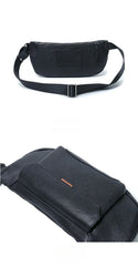 Black Leather Waist Bag Pebbled Texture Close-up