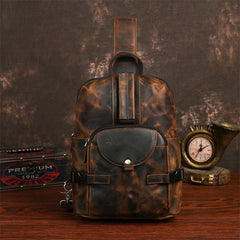 Large Leather Sling Bag for Big Guys - Top Handle