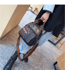 Black Gray Denim Convertible Backpack Shoulder Bag Embroidery Jean Bag Black Gray Denim HandBags Jean HandBag - Feltify