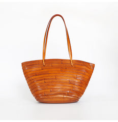 Womens Brown Leather Bucket Tote Purse Vintage Tote Shopper Shoulder Bag for Ladies
