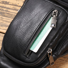 Black Leather Sling Crossbody Bag - iwalletsmen