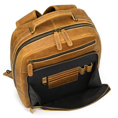 Camel Crazy Horse Leather Backpack Mens Large Tan Leather Backpack for Men - iwalletsmen