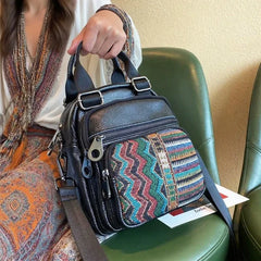 Canvas Convertible Boho Backpack Crossbody Bag Black Gray Canvas Convertible Boho Crossbody Handbags - Feltify