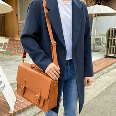 Tan Vintage Leather Satchel Crossbody Bag for Men - Street Style - EverHandmade