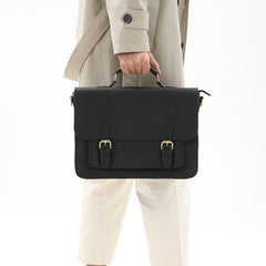 Black Satchel Messenger Bag Worn by Model - EverHandmade