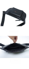 Black Leather Waist Bag Metal Zipper Detail