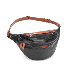 Black Leather Fanny Pack Crossbody - iwalletsmen