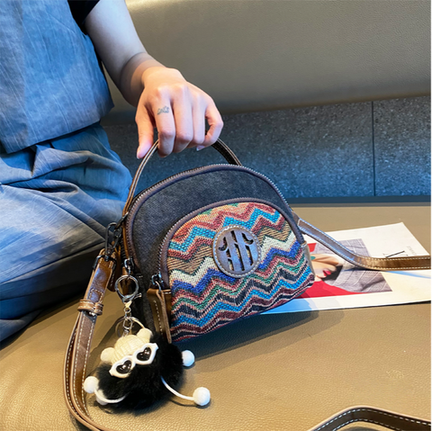 Embroidery Canvas Small Boho Crossbody Bag Boho Canvas Small Round Handbag Shoulder Bag - Feltify