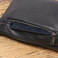 Black Leather Men's Sling Bag Barrel Sling Bag for Men - iwalletsmen