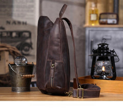 Large leather sling backpack - bag back panel and body attachment points