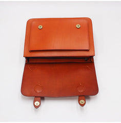 Womens Red Brown Leather Satchel Crossbody Bag Handmade School Handbag Shoulder Bag for Ladies