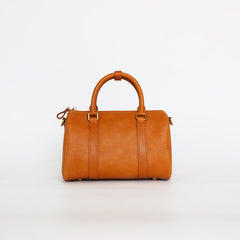 Womens Brown Leather Boston Handbag Vintage Boston Crossbody Bag Shoulder Bag for Ladies