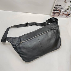 Black Leather Large Sling Backpack - Main Compartment