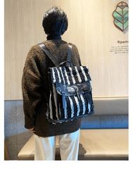 Black$White Denim Backpack Bag Womens Denim Backpack Purse - Feltify