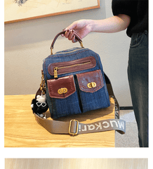 Convertible Denim Mini Backpack Bag Crossbody Bag Blue Convertible Denim Handbag Shoulder Bag - Feltify