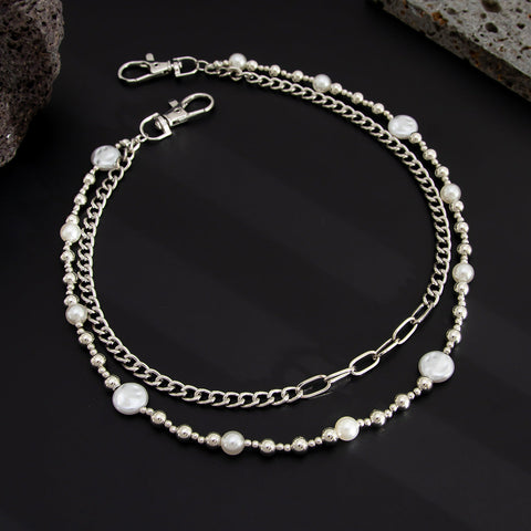 Double Pearl Wallet Chain Beaded Wallet Chain Womens Double Wallet Chain - iChainWallets