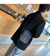 Boho Canvas Sling Bag Crossbody Bag Crossbody Backpack Canvas Boho Embroidery Shoulder Bag - Feltify