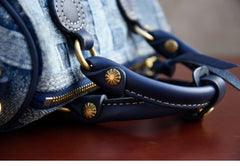 Small Denim Boston Bag Denim Handbags for Women Blue Denim Crossbody Bag for WOmen - Feltify