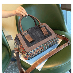 Boho Handbag Boho Crossbody Bag Black Gray Canvas Ladies Handbags Canvas Boho Shoulder Bag - Feltify