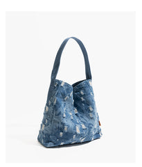 Washed Denim Shoulder Bags Blue Jean Bag Large Denim Tote Bucket Bag Jean Tote Bag - Feltify