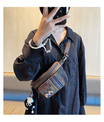 Boho Sling Bag Boho Crossbody Bag Embroidery Canvas Small Waist Bag Boho Shoulder Bag - Feltify