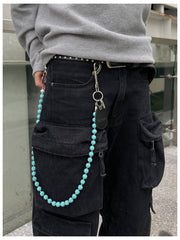 Blue Beaded Wallet Chain Beaded Pants Chain Lavastone Bead Wallet Chain - iChainWallets