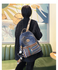 Boho Style Backpack Womens Vintage Black Gray Embroidery Canvas Backpack Boho Backpack - Feltify