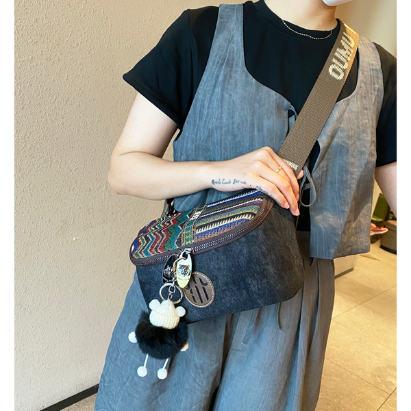 Embroidery Canvas Small Shoulder Bag Boho Waist Bag Boho Crossbody Bag - Feltify