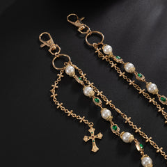 Pearl Double Wallet Chain with Cross - iChainWallets