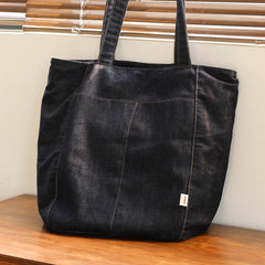 Women Blue Denim Shopper Tote Bags Denim Large Tote Shoulder Bag Handbag for Men - EverHandmade