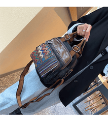 Canvas Convertible Boho Backpack Crossbody Bag Black Gray Canvas Convertible Boho Crossbody Handbags - Feltify