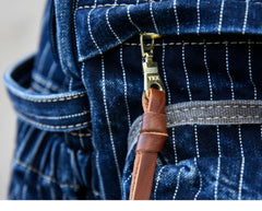 Blue Denim Backpack for Women Striped Jean Backpack Mens Striped Backpack - Feltify