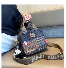 Black Gray Canvas Embroidery Handbag Shoulder Bag Black Gray Canvas Crossbody Bag - Feltify