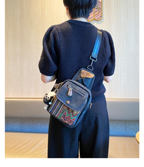 Canvas Embroidery Boho Crossbody Bag Womens Boho Sling Bag Canvas Crossbody Backpack - Feltify
