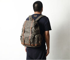 Army Green Waxed Canvas Backpack Waxed Cotton Backpack Large Canvas And Leather Backpack - 
