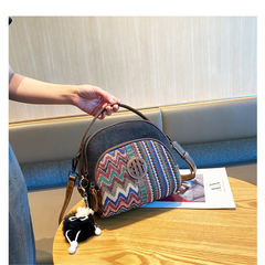 Embroidery Canvas Small Boho Crossbody Bag Boho Canvas Small Round Handbag Shoulder Bag - Feltify
