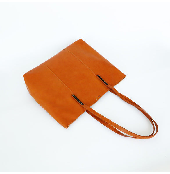 Womens Brown Leather Tote Purse Horizontal Tote - Open View