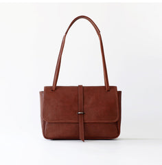 Womens Brown Leather Shoulder Purse Vintage Flip Commuting Bag for Ladies