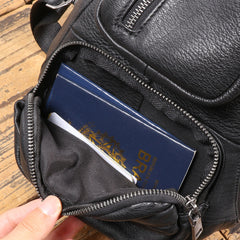Black Leather Sling Bag For Men Leather Sling Pack Black Mens Sling Pack - EverHandmade